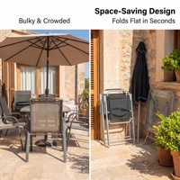 Ensemble de meubles de patio d'extérieur modernes, pliables, durables, imperméables et résistants aux UV, 6 pièces, avec 4 chaises, 1 table et 1 parasol