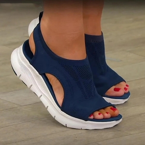 HD-058 Chaussures décontractées légères d'été pour femmes à plateforme, à bout ouvert, avec bride de cheville, en maille tricotée respirante et confortable - Product Image 3