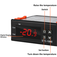 Thermostat numérique STC-1000 LED pour incubateur régulateur de température, régulateur de température, relais de chauffage et de refroidissement 12V 24V 220V STC 1000