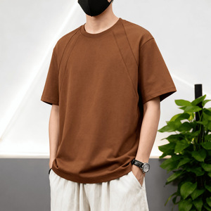 T-shirt décontracté d'été pour homme, coupe ample, manches courtes, bordure contrastante, toile polyester/coton, usage quotidien - Product Image 4
