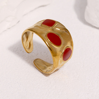 Großhandel 18K Vergoldeter Edelstahl Gehämmerter Breiter Emaille Offener Ring Nicht Verblassend Retro Statement Fingerring Geschenk für Frauen