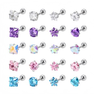 Boucles d'oreilles clous en acier inoxydable avec cristaux, 1,2*6*44MM, sertissage griffe, motifs cœur, étoile, carré, rond, pour oreilles percées, usage quotidien - Product Image 1