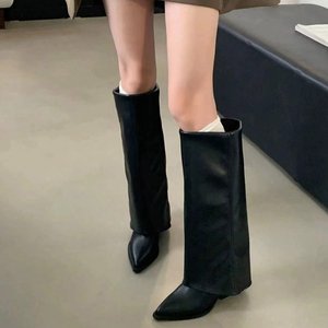 Botas de Mujer con Tacón Grueso y Punta Puntiaguda para Otoño e Invierno, Modelo 820-1, Botas Largas Retro de Tacón Alto, Botas Vaqueras Occidentales - Product Image 5