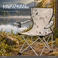 Chaise de camping portable en gros avec porte-gobelet latéral et logo et motif personnalisés pour l'observation des oiseaux en extérieur