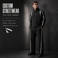 Ensemble de survêtement sportif pour homme, grande taille, hiver, respirant, réfléchissant, en molleton technique, avec sweat à capuche zippé et pantalon évasé, 100% coton, couleur unie