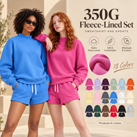 Ensemble de survêtement molletonné 350G pour femme, col montant, coupe oversize, 2 pièces, vente en gros, OEM ODM