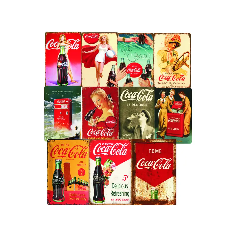 Commercio all'ingrosso Vintage Cola pubblicità Poster in metallo Retro appeso a parete piastre metalliche targa decorativa in metallo adesivo da parete segno di latta