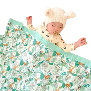 有机棉婴儿梦细布毛毯批发婴儿梦毛毯棉带叶子图案