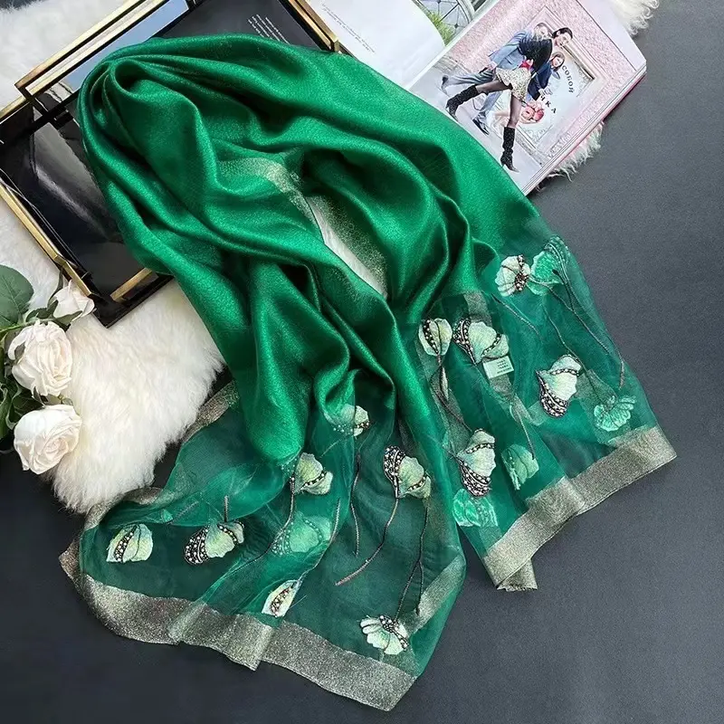 Women's silk embroidery wool outer scarf