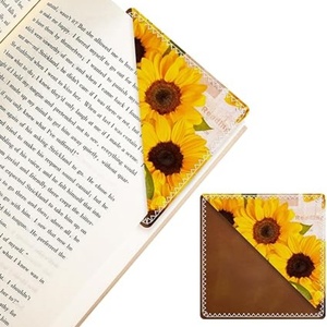 Handmade Retro <b>Bookmarks</b> with Genuine PU Leather Removable Embossed Triangle Corner for Book Reading Gift - Product Image 4