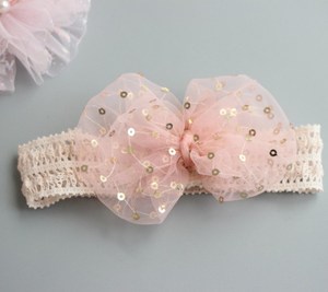 Serre-tête bébé en tulle brillant avec couronne, dentelle, strass, oreilles de lapin, motif floral, turban, sequins, nœud en maille, accessoires capillaires souples et élastiques - Product Image 5