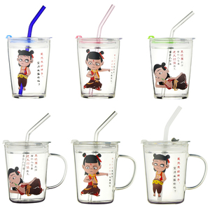 Phim hoạt hình sáng tạo trẻ em cốc sữa cốc nước trái cây cốc ăn sáng hộ gia đình trẻ em có nắp quy mô rơm thủy tinh 350ml - Product Image 6