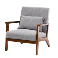 Fauteuil d'appoint en tissu lin avec structure en bois massif, canapé simple rembourré moderne, chaise pour salon, chambre à coucher, meubles de maison