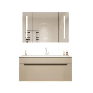 高档法国浴室梳妆台储物柜带水槽新人造石浴室镜面浴室梳妆台
