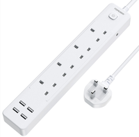 Stop Kontak Ekstensi Anti Api 13A dengan 4 Port USB dan Kabel 2m untuk Perlengkapan Kamar Asrama