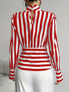 All'ingrosso moda taglie forti <span class=keywords><strong>vestiti</strong></span> da <span class=keywords><strong>donna</strong></span> in bianco e nero a righe maniche camicia elegante camicetta da <span class=keywords><strong>donna</strong></span> - Product Image 2