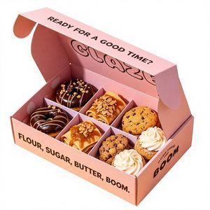 Glaze Bakery Pastry <b>Box</b> 6-Piece Assorted Donuts Cookies <b>Cake</b> Pops Disposable Paperboard Slotted Food Packaging - Product Image 1