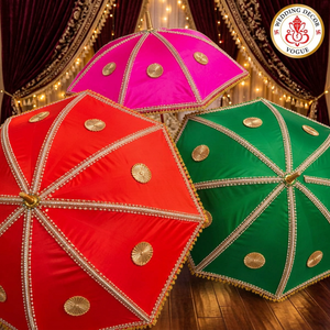 Wedding Umbrella Decorative <b>Canopy</b> with Vibrant <b>Fabric</b> Embroidery Beads Tassels and Traditional Design for Bridal Entry Mandap - Product Image 1