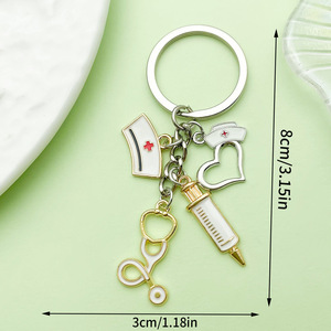 新品到着ナースECGシリンジ合金アクセサリーキーチェーンドクターファッションギフトキーペンダントメタルクラフトキーチェーン - Product Image 3