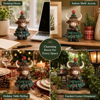 Statue décorative en résine de vache des Highlands pour Noël, idéale pour la maison et le bureau, décoration de table animale mignonne pour les fêtes - Vente en gros