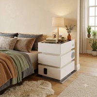 Table de chevet intelligente de luxe moderne avec lumière LED, chargeur sans fil et verrouillage par mot de passe pour chambre, villa et appartement