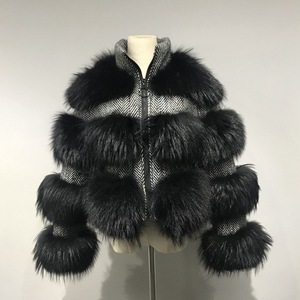 Vestes en fourrure de raton laveur pour femme, vêtements d'hiver chauds, épais, col montant, manches longues, vraie fourrure naturelle, - Product Image 5