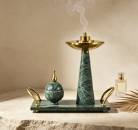 Ensemble de brûleurs d'encens en marbre vert naturel de luxe, brûleur de Bakhoor pour la décoration de table à domicile pendant le Ramadan, Mabkhara arabe