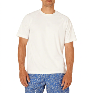 <b>Men's</b> White Short Sleeve Rash Guard 100% Polyester Quick Dry <b>Swim</b> <b>Shirt</b> - Product Image 1