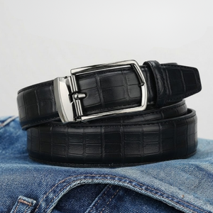 Ceinture en cuir de vachette grain crocodile noir pour homme, boucle à ardillon métallique, 115 cm, personnalisable, cadeau personnalisé - Product Image 6