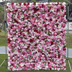 Customized Flower Wall Panel Backdrop 3D Silk Multicolor Rose Floral Wall <b>Artificial</b> Flower Wall for Wedding Party Decor - Product Image 1