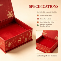 Boîte cadeau magnétique rouge personnalisée pour Noël, avec impression flocon de neige, cerf et sapin en feuille d'or, logo personnalisé pour cadeaux de Noël, vente en gros