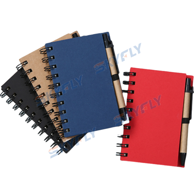 Factory Supply High Quality Double Spiral Kraft Paper Notebook Mini Pocket Notebook with Pen for Student School Supplies