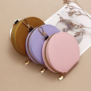 Porte-monnaie rond en cuir PU tendance pour femmes, pochette à monnaie compacte à fermeture éclair avec porte-clés, portefeuille à monnaie portable pour les voyages - Product Image 4