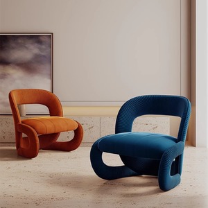 Sillón Individual Moderno de Terciopelo Naranja con Diseño Curvo para Sala de Estar - Product Image 5