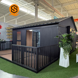 Casa Container Pieghevole di Lusso Shinestone Nera da 20 Piedi con Tetto Inclinato |   Casa Prefabbricata Moderna Espandibile con 2 Camere da Letto e <span class=keywords><strong>Soggiorno</strong></span> - Product Image 1