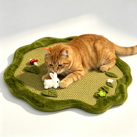 Tapis pour animaux fait main, décor Forêt 3D, surface en sisal, rectangulaire, bordure en peluche douce, fermeture auto-agrippante, motif Lapin et Champignon mignons