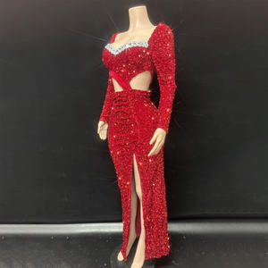 Novance Y5573 Productos al por Mayor, Vestido <span class=keywords><strong>de</strong></span> <span class=keywords><strong>Noche</strong></span> Rojo <span class=keywords><strong>de</strong></span> Manga Larga con Lentejuelas, Vestidos <span class=keywords><strong>de</strong></span> Cóctel Elegantes para Graduación, Disfraz <span class=keywords><strong>de</strong></span> Cantante - Product Image 5