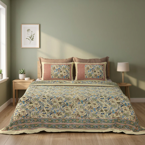 <b>Top</b> Selling Screen Print Bedsheet Indian Cotton Floral Jaipur Handmade Boho Bedspread King Size Bedroom Decor - Product Image 3