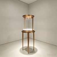 Vitrine de luxe pour musée, en acier inoxydable doré, avec éclairage LED, pour bijoux, montres, cylindres, présentoir en verre, exposition de galerie d'art