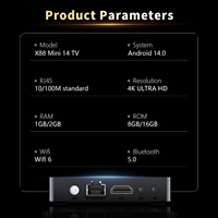 X88Mini 14 TV Box Android 14 Rockchip 4K HDR Dual Wifi 6 BT5.0 RK3518 Procesador de cuatro núcleos 2GB 16GB Set Top Box