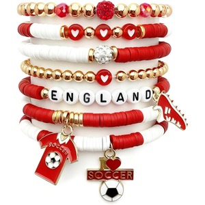Pulsera elástica apilable con dijes de fútbol y cuentas Heishi de la selección <span class=keywords><strong>argentina</strong></span> 2026, joyería deportiva de EE. UU., Canadá y México 2026 - Product Image 3