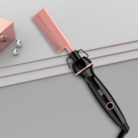 Peigne chauffant en céramique LCD pour barbe, lisseur à température réglable, haute chaleur 500, conception anti-brûlure pour usage domestique et hôtelier