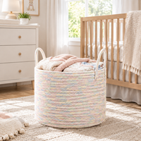 Grand panier en corde de coton tressée avec poignées, bac de rangement décoratif pour linge, vêtements, jouets, couvertures, organisateur de maison
