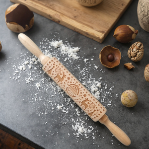 Nuevo rodillo de madera con estampado navideño, rodillo de madera tallado y en relieve, artesanía de palo de masa para galletas - Product Image 6