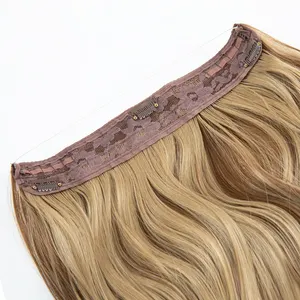 Wholesale Synthetic Fiber Invisible Wire White Seamless Ombre Private Label Natural Wavy Hair Extensions Pieces for White Woman