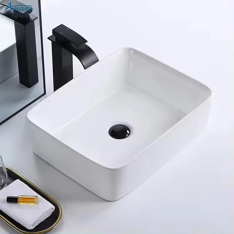 KHÁCH SẠN hiện đại màu đen và trắng gốm sứ vệ sinh tàu chìm hình chữ nhật Lavabo truy cập hàng đầu tay rửa lưu vực phòng tắm bồn rửa