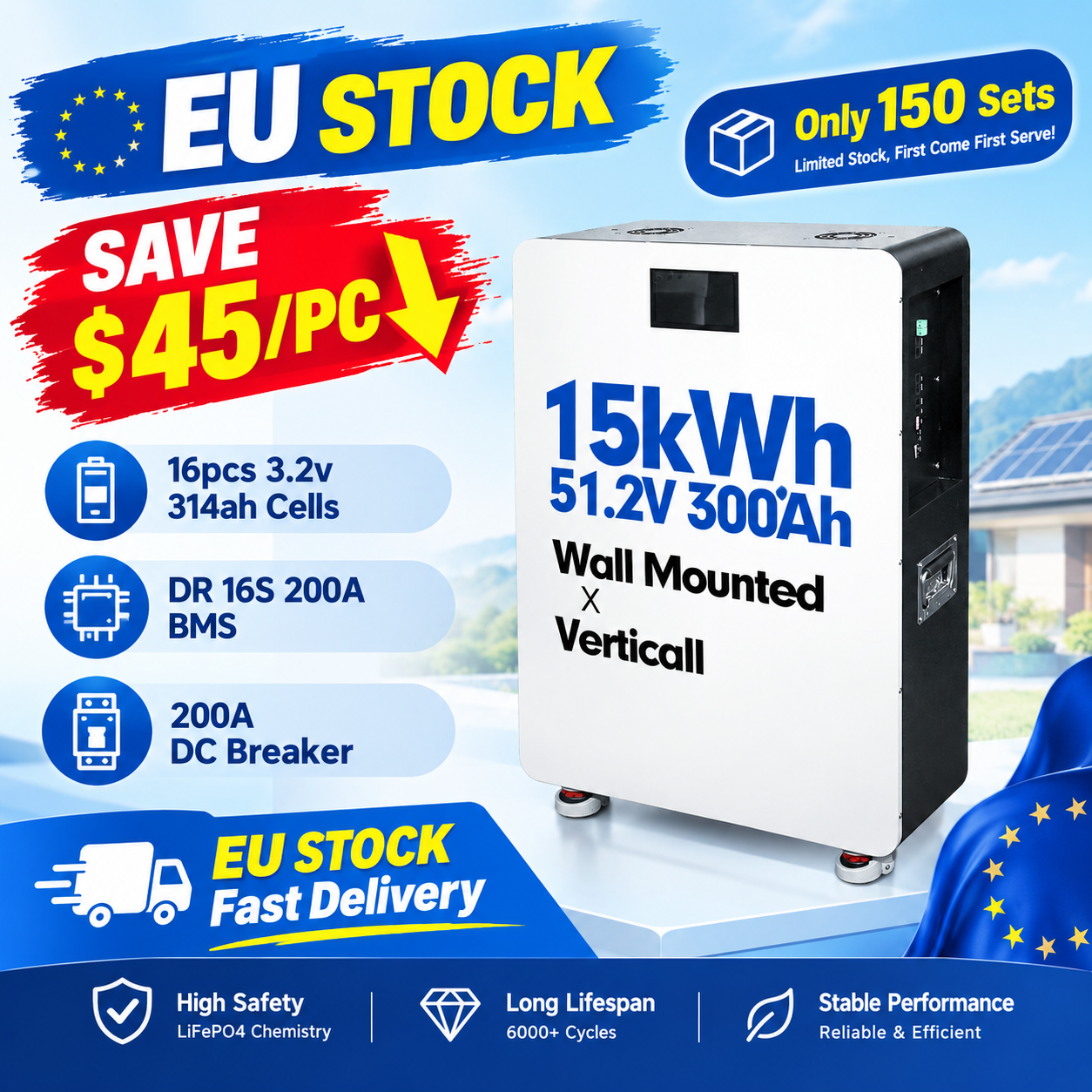 <strong>2026</strong> Docan EU STOCK Wall Mounted 51.2V 15Kwh 16Kwh 30Kwh Lifepo4 <strong>Solar</strong> <strong>System</strong> 48V 300Ah 600Ah 628Ah Lithium Ion Battery Pack