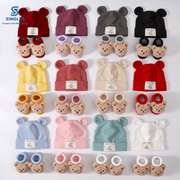 Ensemble de chaussettes et bonnet en coton de haute qualité pour bébé, motif dessin animé 3D, chaussettes unies pour nouveau-né, vente en gros