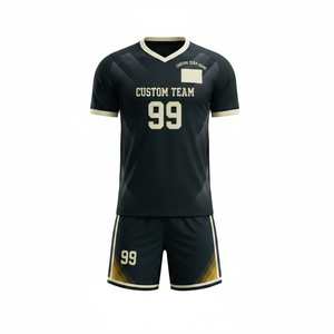 Ensembles de football pour hommes avec logo personnalisé, séchage rapide, antibactériens, uniformes noirs tendance, 100 % polyester, sublimation, directement de l'usine - Product Image 2