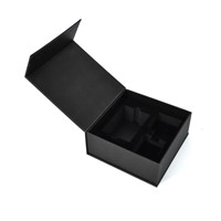 Boîte à bijoux magnétique noire avec logo personnalisé, insert en velours et mousse, emballage de luxe, boîtes cadeaux